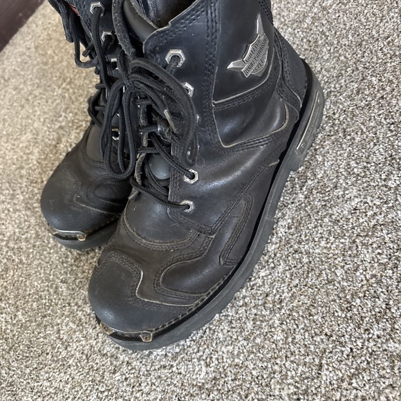 Harley Davidson 10 1/2  Motorcycle Boots Leather Black Mens Size 10.5M Damage - Picture 5 of 16